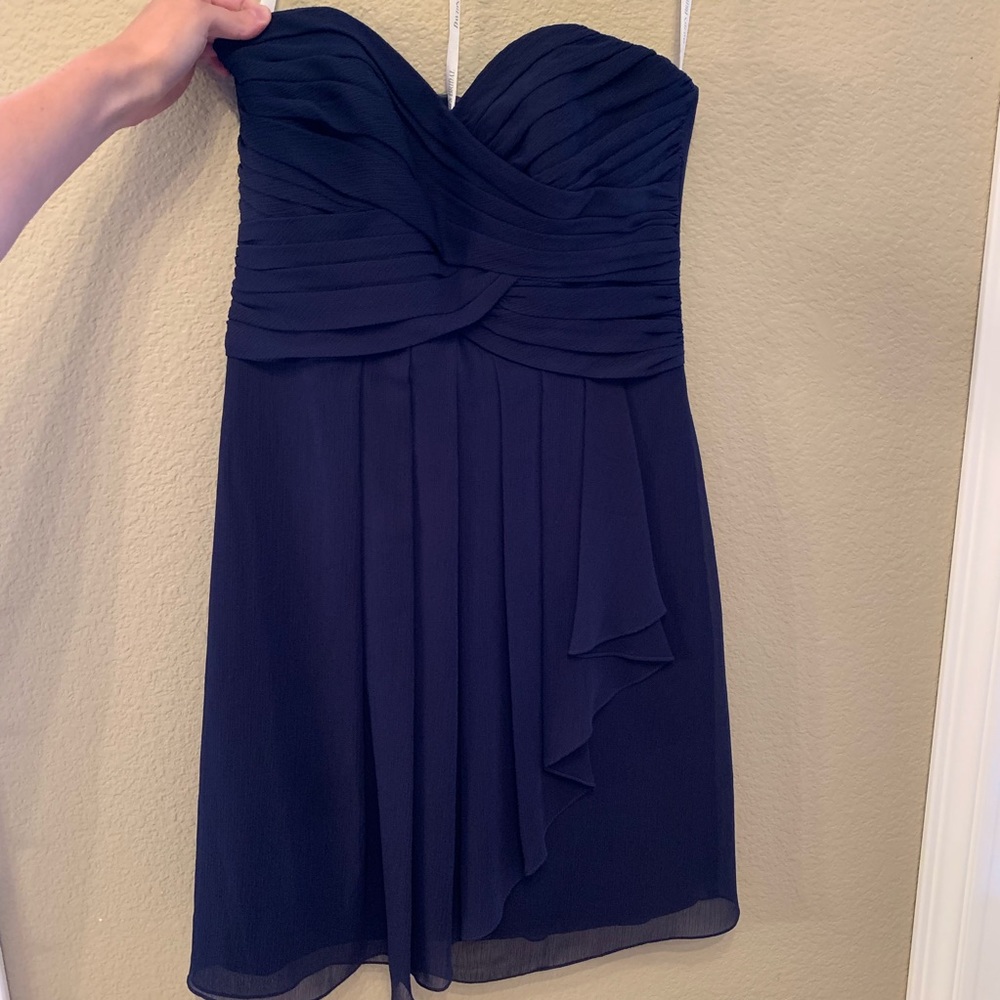 David’s Bridal Navy Strapless Bridesmaid Dress